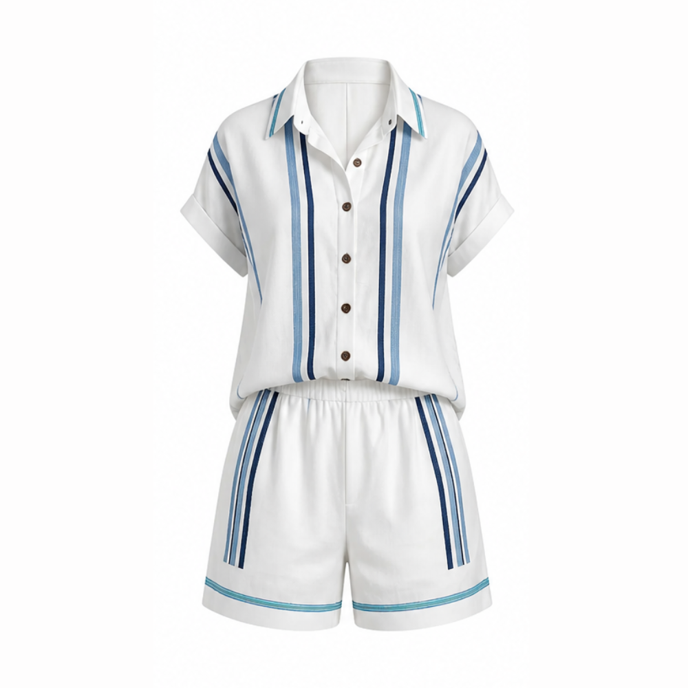 Tara - Women's Coastal Striped Shirt and Shorts Set