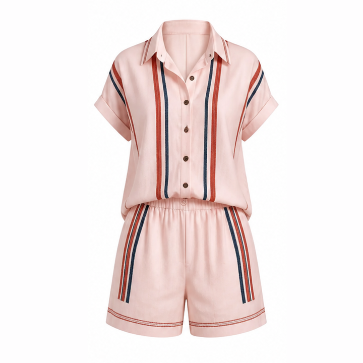 Tara - Women's Coastal Striped Shirt and Shorts Set