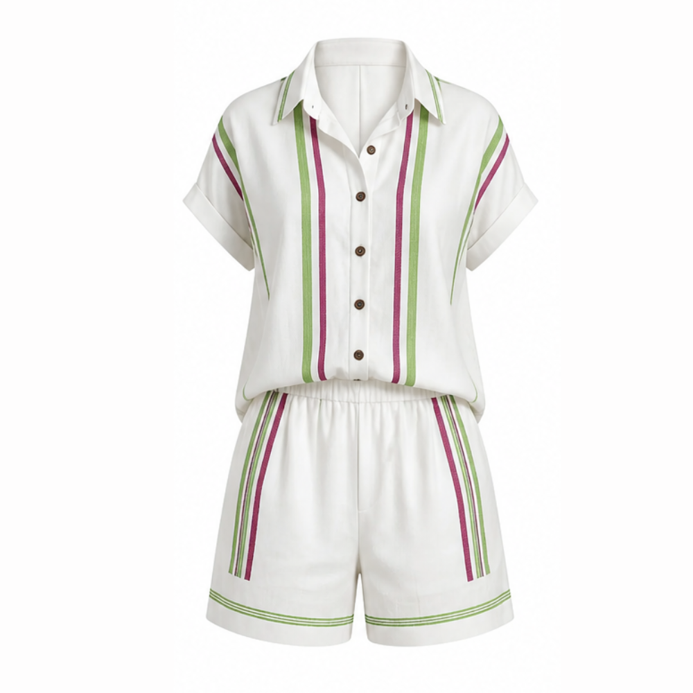 Tara - Women's Coastal Striped Shirt and Shorts Set