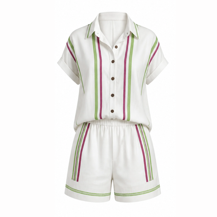Tara - Women's Coastal Striped Shirt and Shorts Set