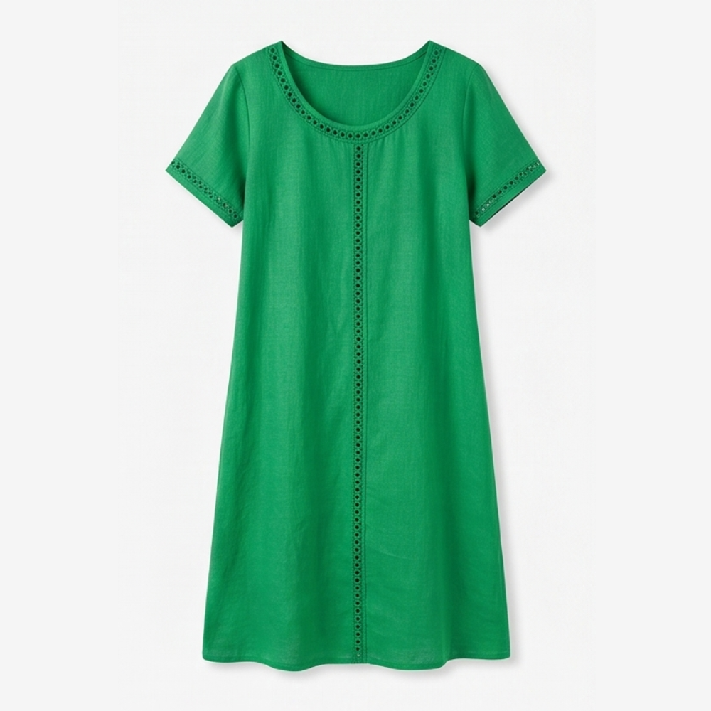 Lunavia - Women's Eyelet Trim Linen Midi Dress