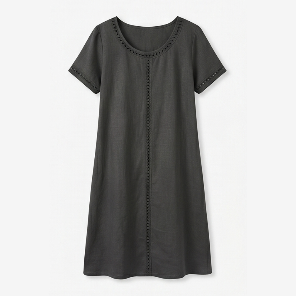 Lunavia - Women's Eyelet Trim Linen Midi Dress