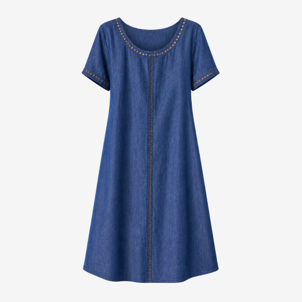 Lunavia - Women's Eyelet Trim Linen Midi Dress