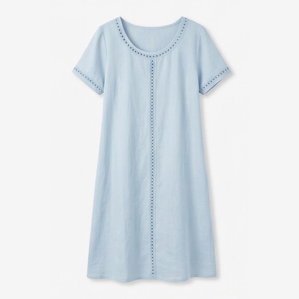 Lunavia - Women's Eyelet Trim Linen Midi Dress
