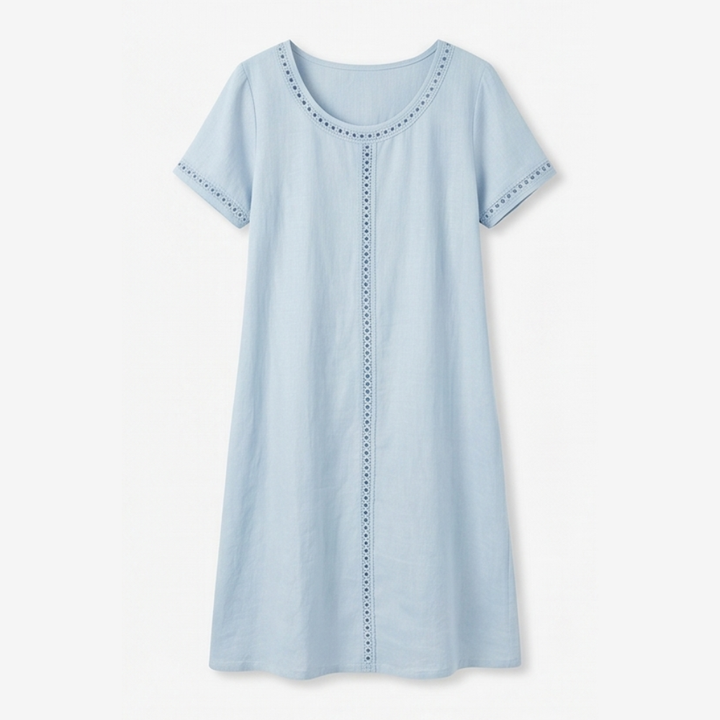 Lunavia - Women's Eyelet Trim Linen Midi Dress