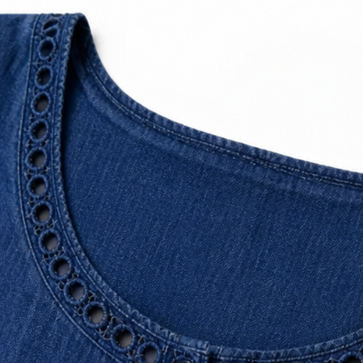 Lunavia - Women's Eyelet Trim Linen Midi Dress