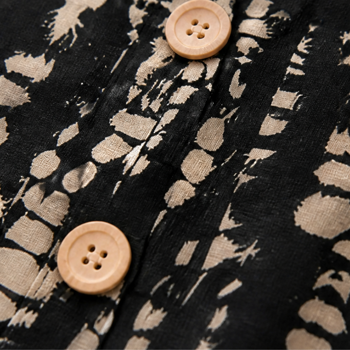 Solara™ – Printed A-Line Shift Dress with Short Sleeves & Buttons