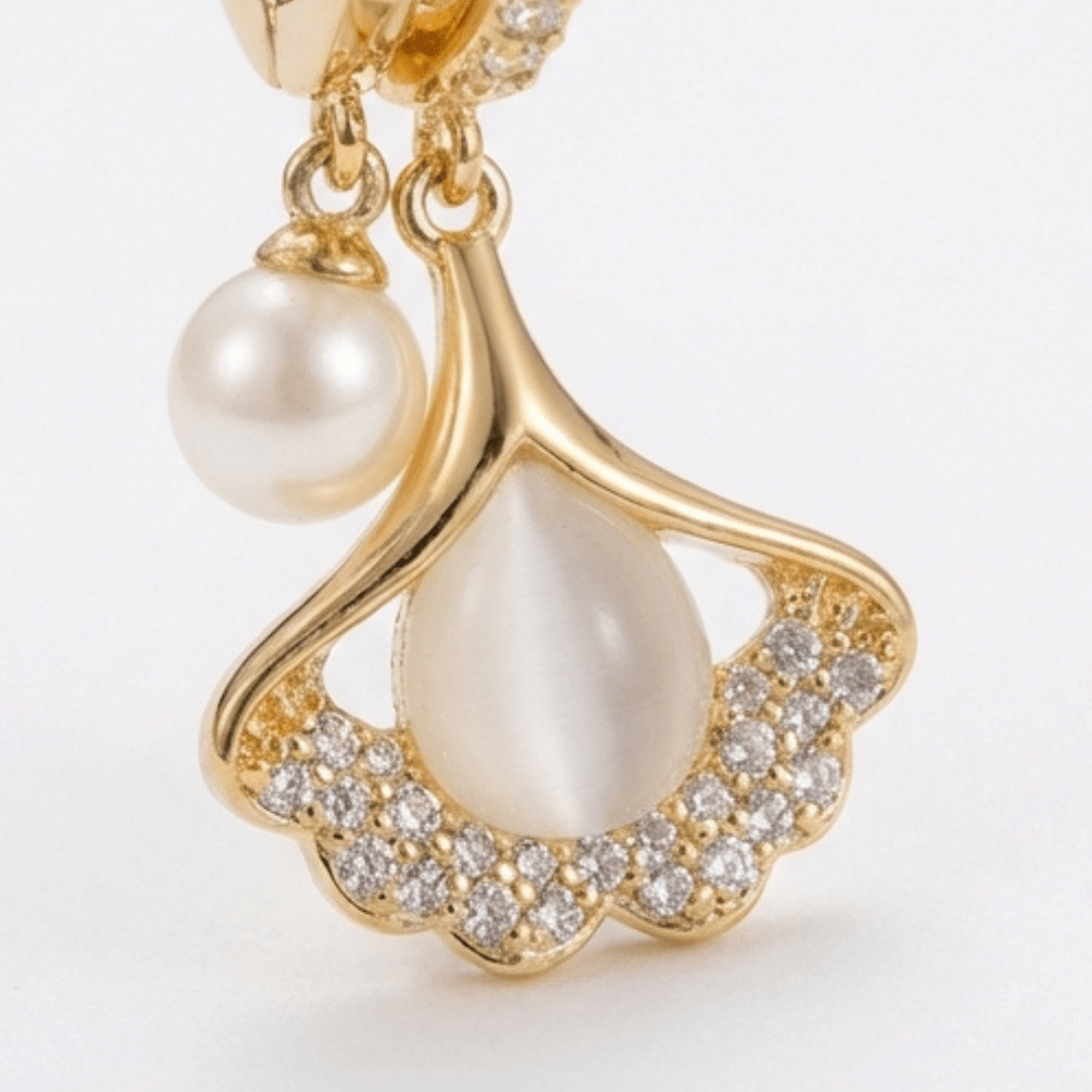 Ginara™ – Crystal Ginkgo Leaf Drop Earrings with Pearl