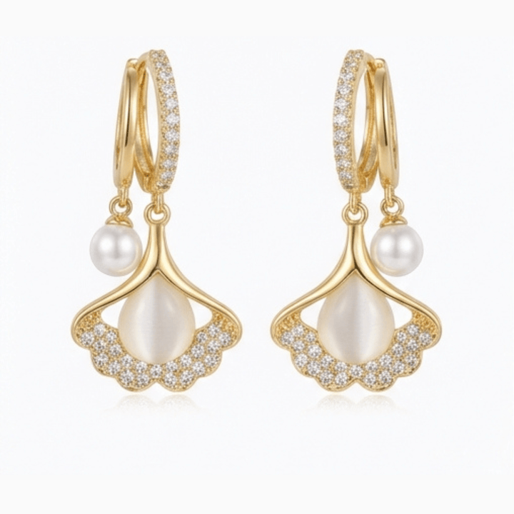 Ginara™ – Crystal Ginkgo Leaf Drop Earrings with Pearl