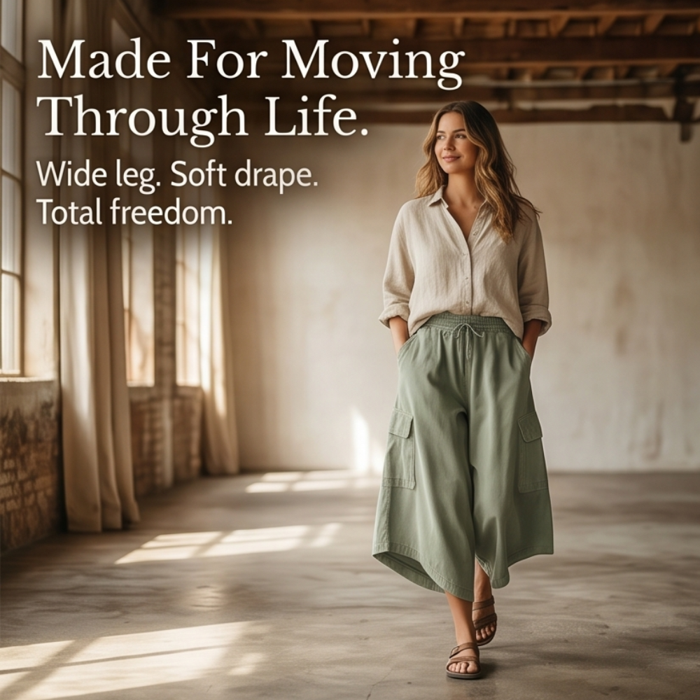 Wearbella™ – Wide-Leg Cargo Culottes with Asymmetric Hem