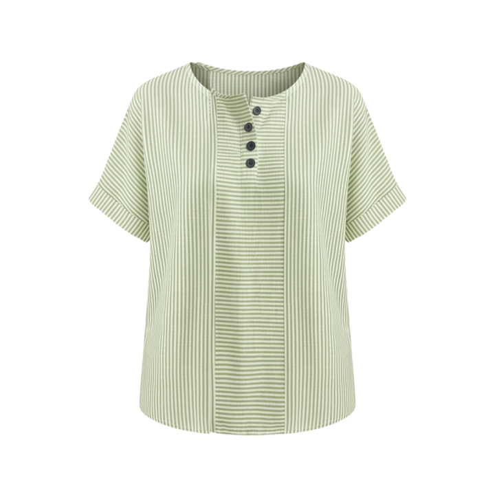 Lunavia™ – Striped Henley Top with Slimming Stripe Panel
