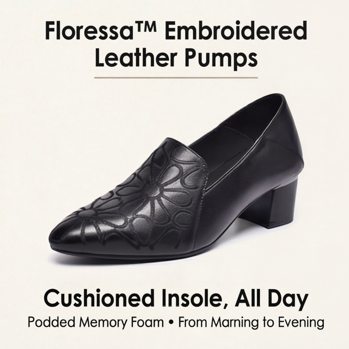 Floressa™ – Embroidered Leather Pumps with Cushioned Heel