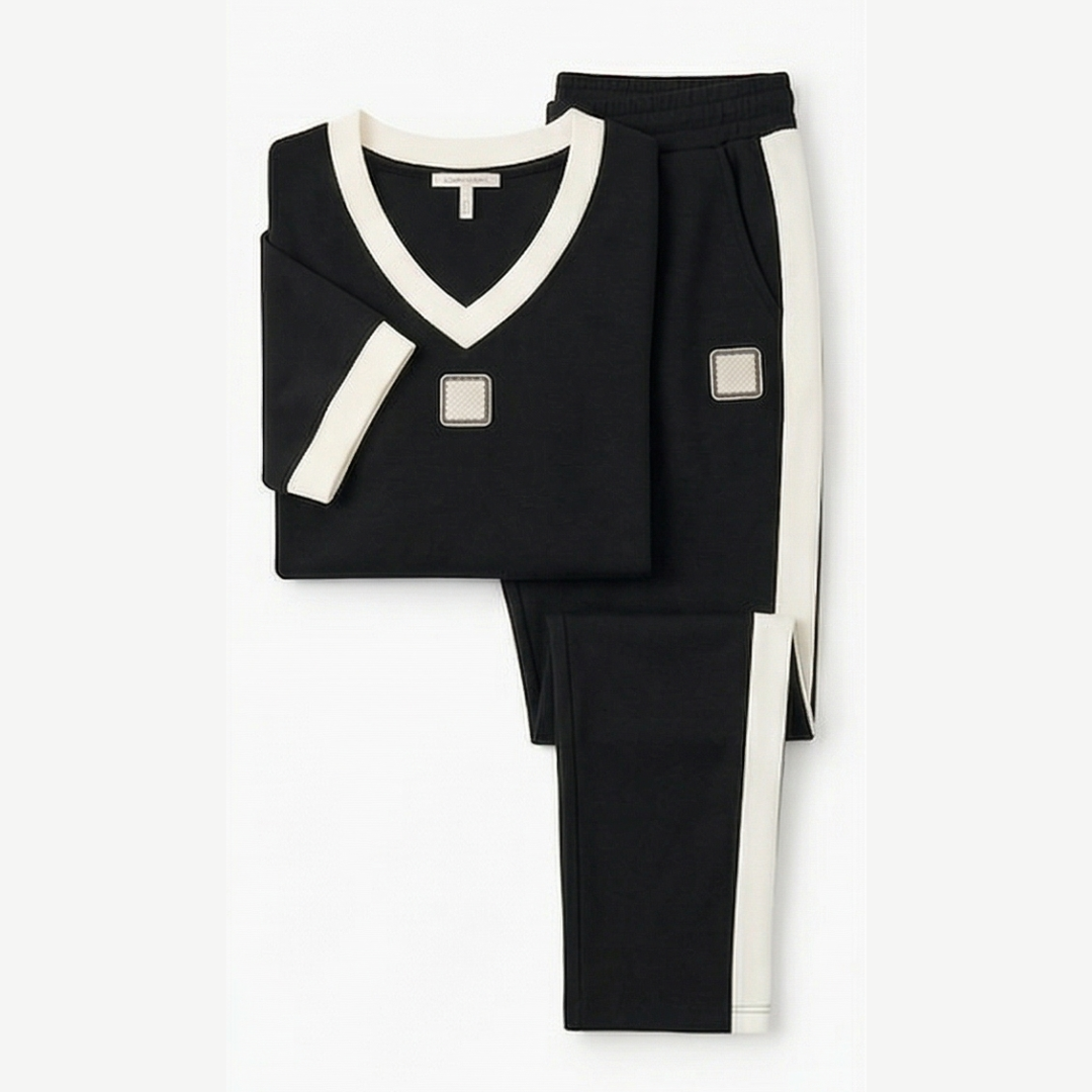 Ellara™ – Contrast Trim V-Neck and Pants Set
