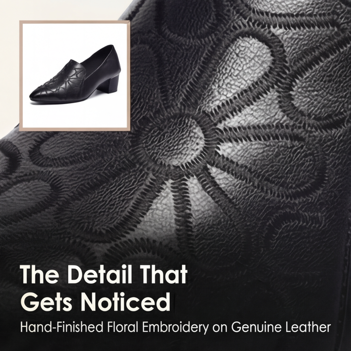 Floressa™ – Embroidered Leather Pumps with Cushioned Heel