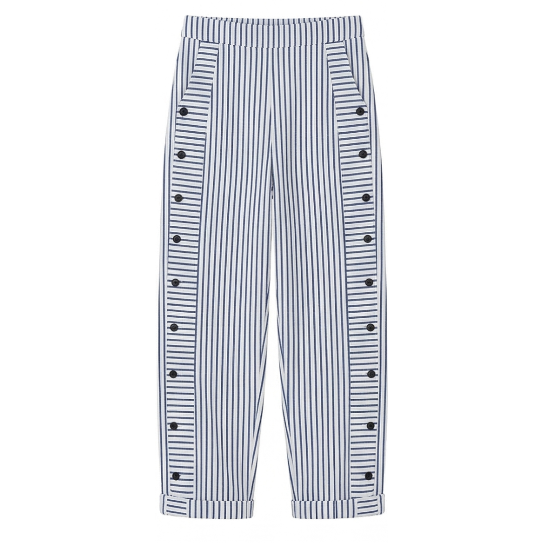 Coastlyn™ – Striped Cotton Pants with Button Trim