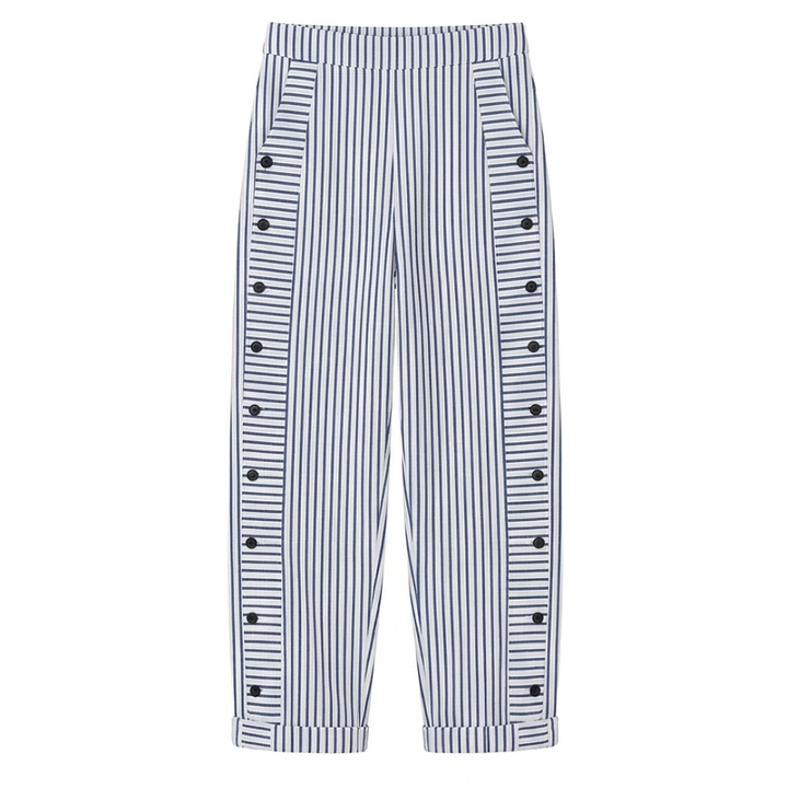Coastlyn™ – Striped Cotton Pants with Button Trim