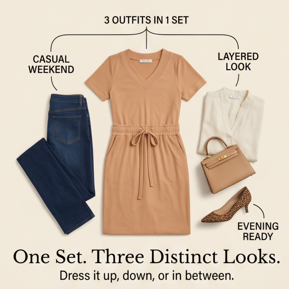 Saviya™ – Ribbed V-Neck Top and Midi Skirt Set