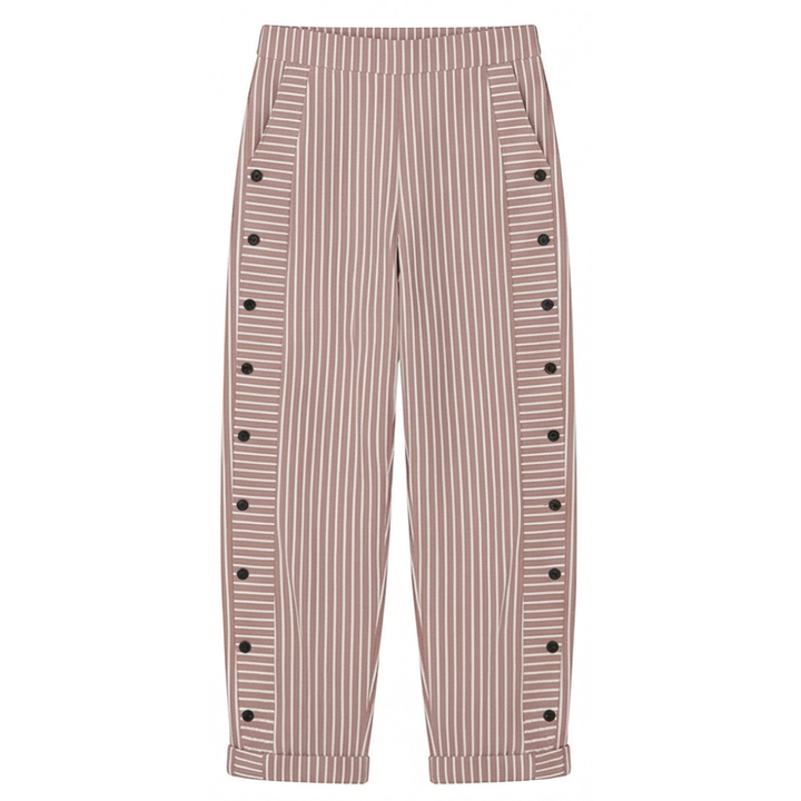 Coastlyn™ – Striped Cotton Pants with Button Trim