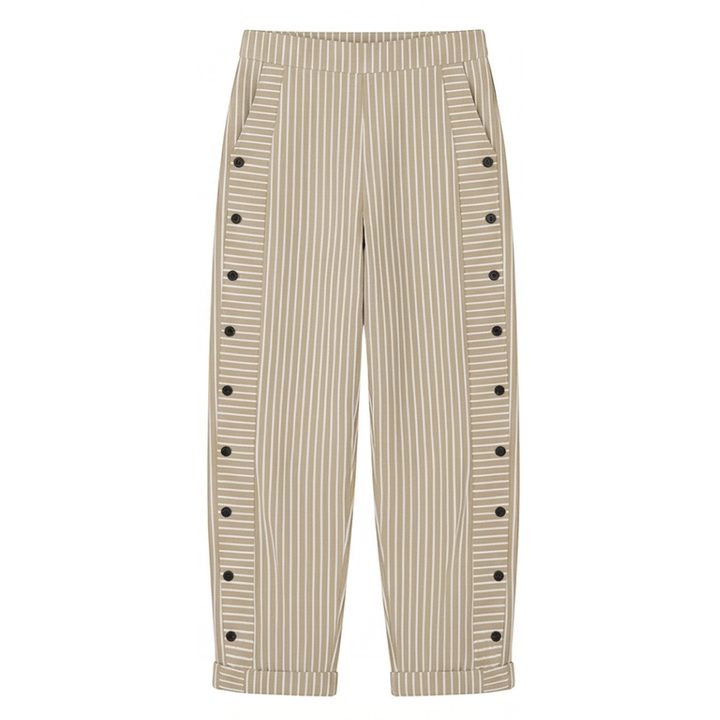 Coastlyn™ – Striped Cotton Pants with Button Trim