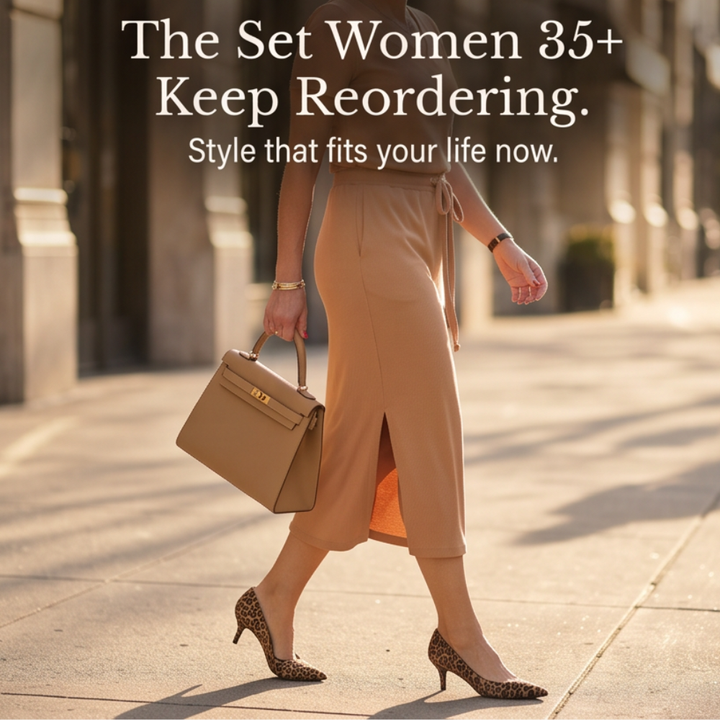 Saviya™ – Ribbed V-Neck Top and Midi Skirt Set