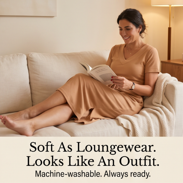 Saviya™ – Ribbed V-Neck Top and Midi Skirt Set