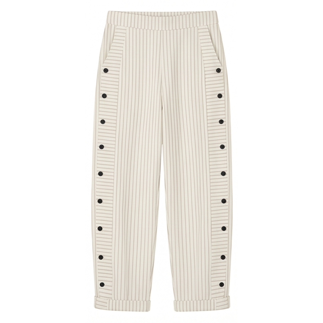 Coastlyn™ – Striped Cotton Pants with Button Trim