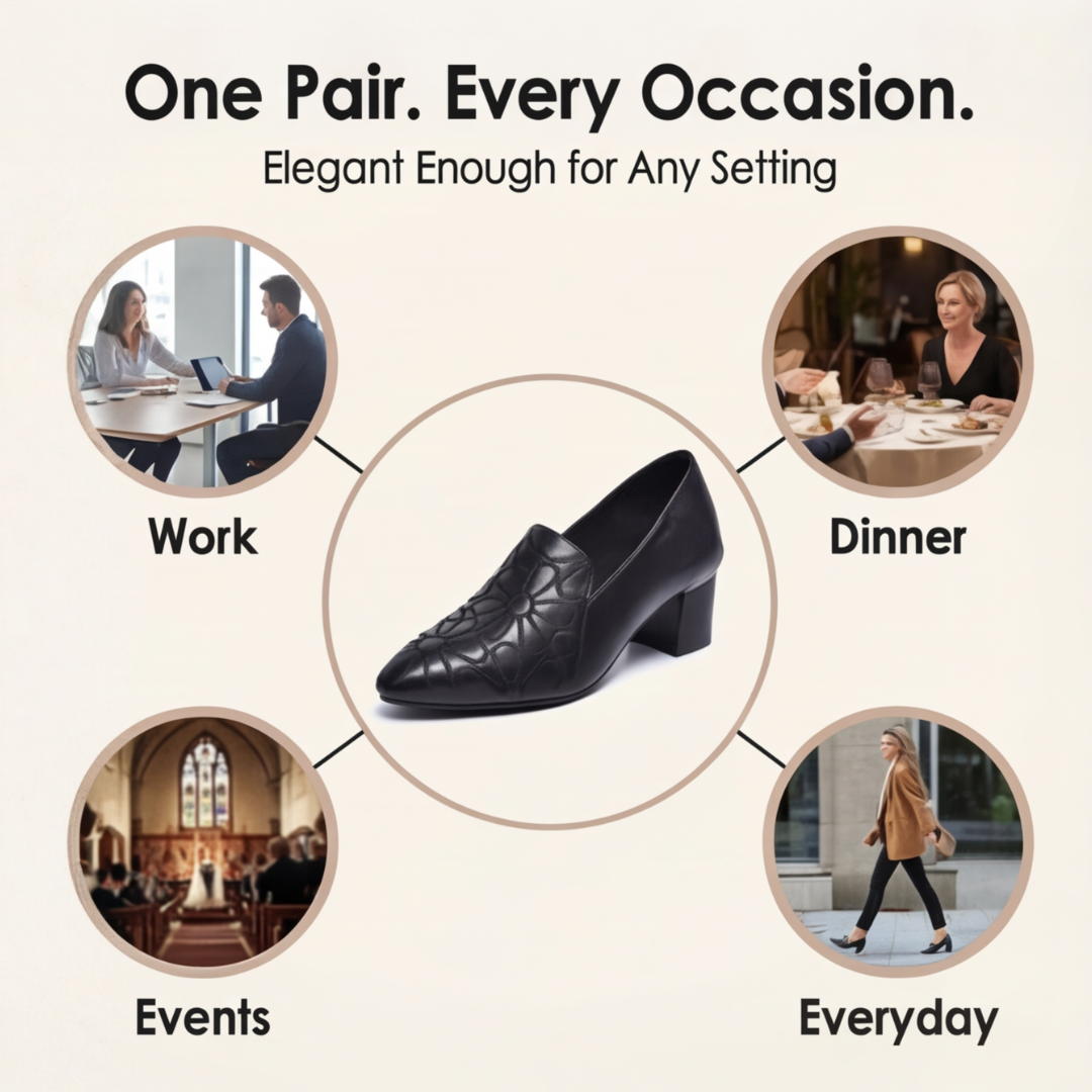 Floressa™ – Embroidered Leather Pumps with Cushioned Heel