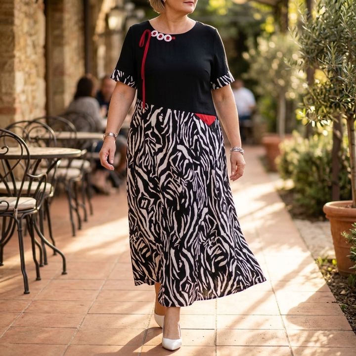 Vivara™ – Patchwork Zebra Print Maxi Dress