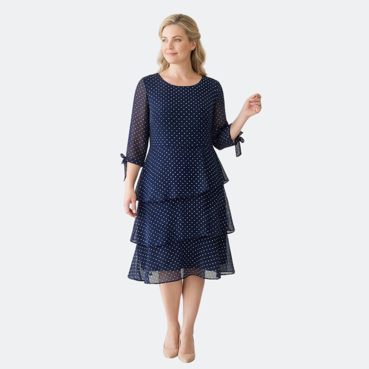 Florenne™ – Layered Chiffon Polka Dot Dress