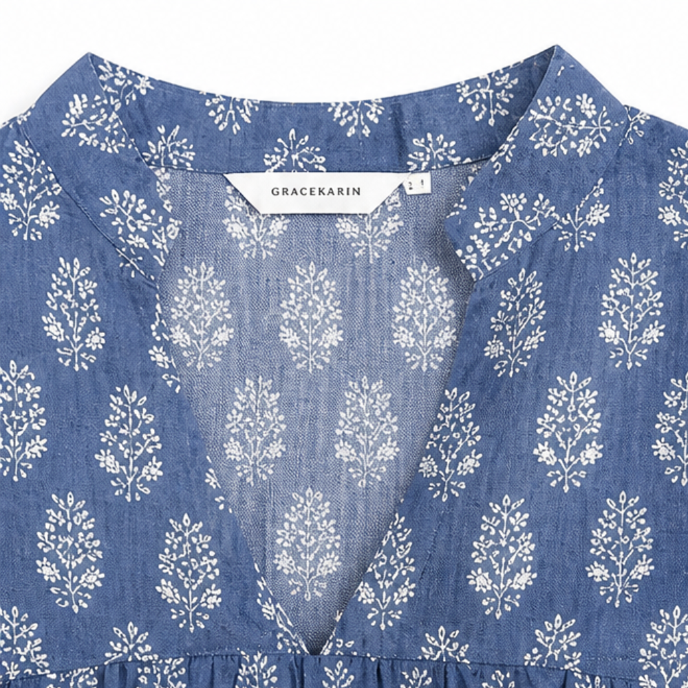 Marivell™ – Block-Print V-Neck Summer Blouse