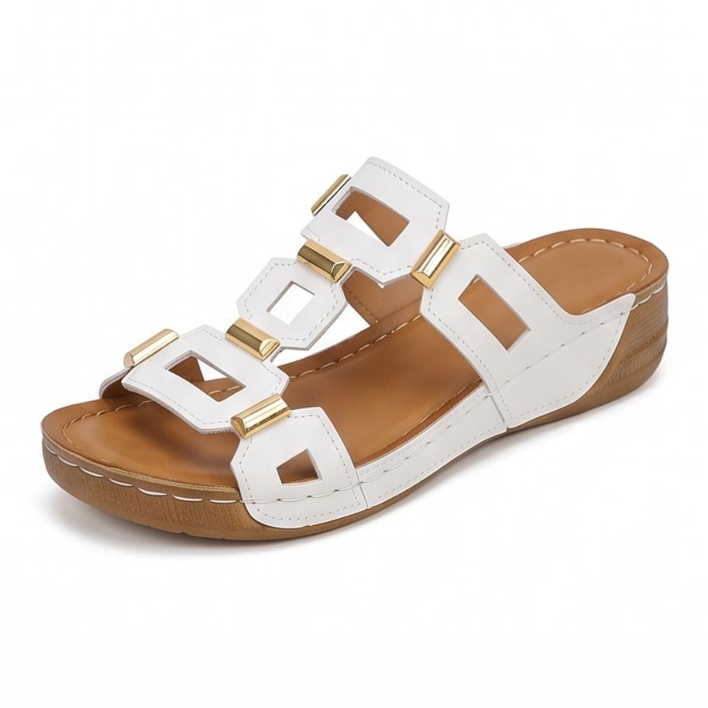 BellaArch™ Cushioned Wedge Sandals with Gold Strap Detail