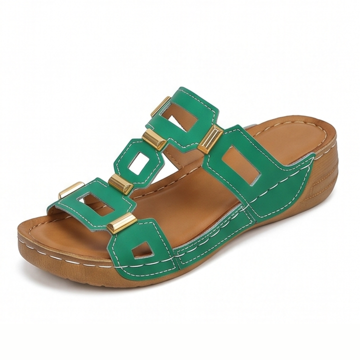 BellaArch™ Cushioned Wedge Sandals with Gold Strap Detail