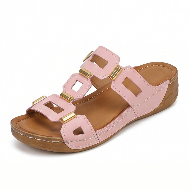 BellaArch™ Cushioned Wedge Sandals with Gold Strap Detail