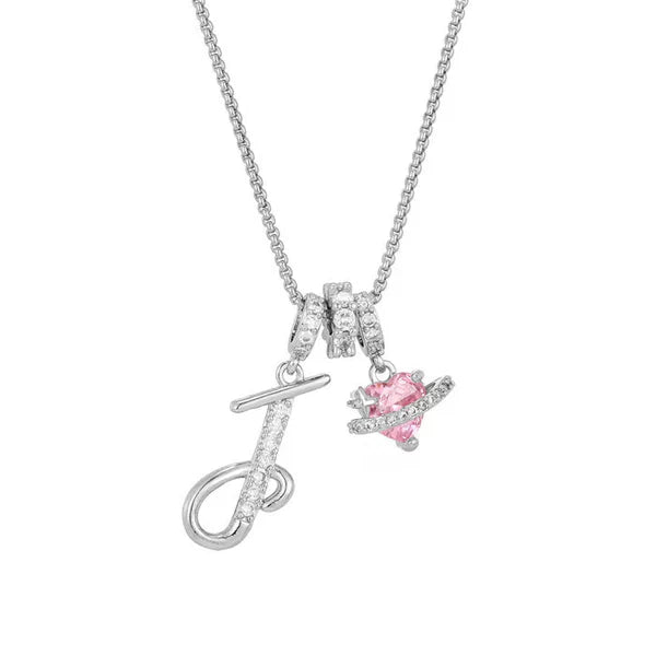 LUMARA™ - 3-Layer Initial Necklace with Pink Heart Zircon