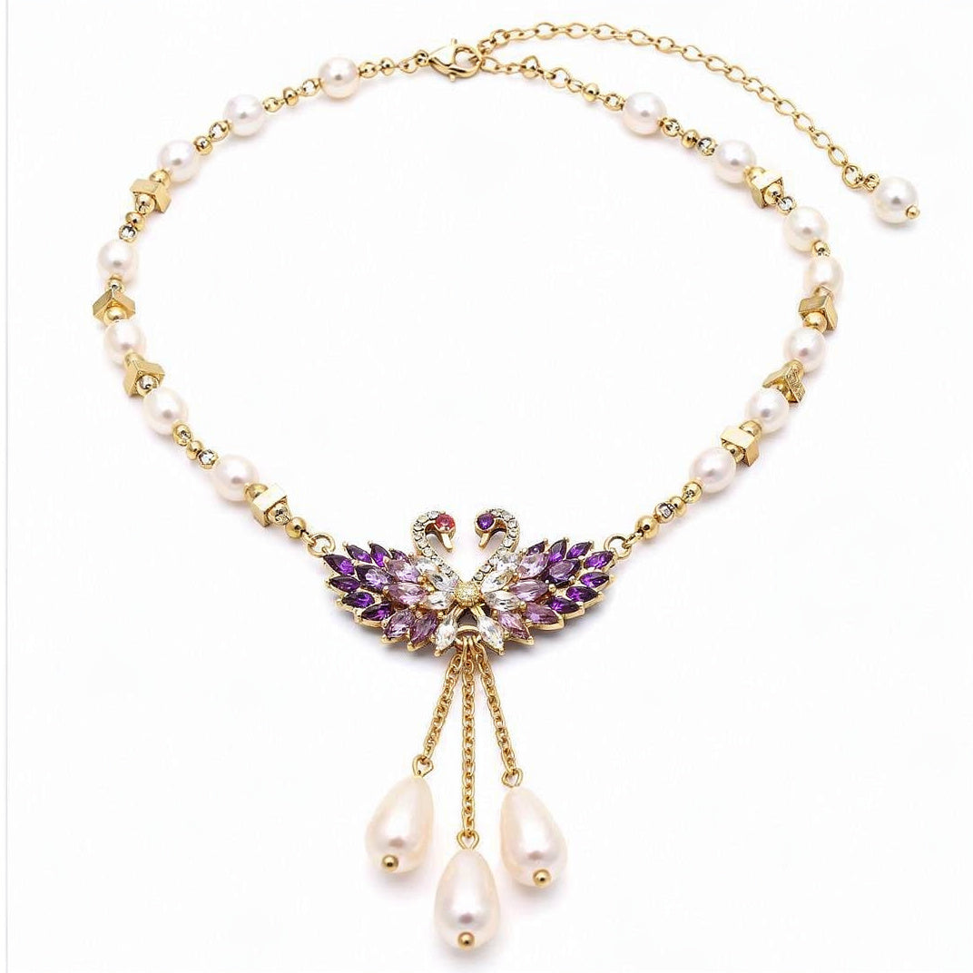 Lunabelle™ Twin-Swan Pearl Tassel Necklace