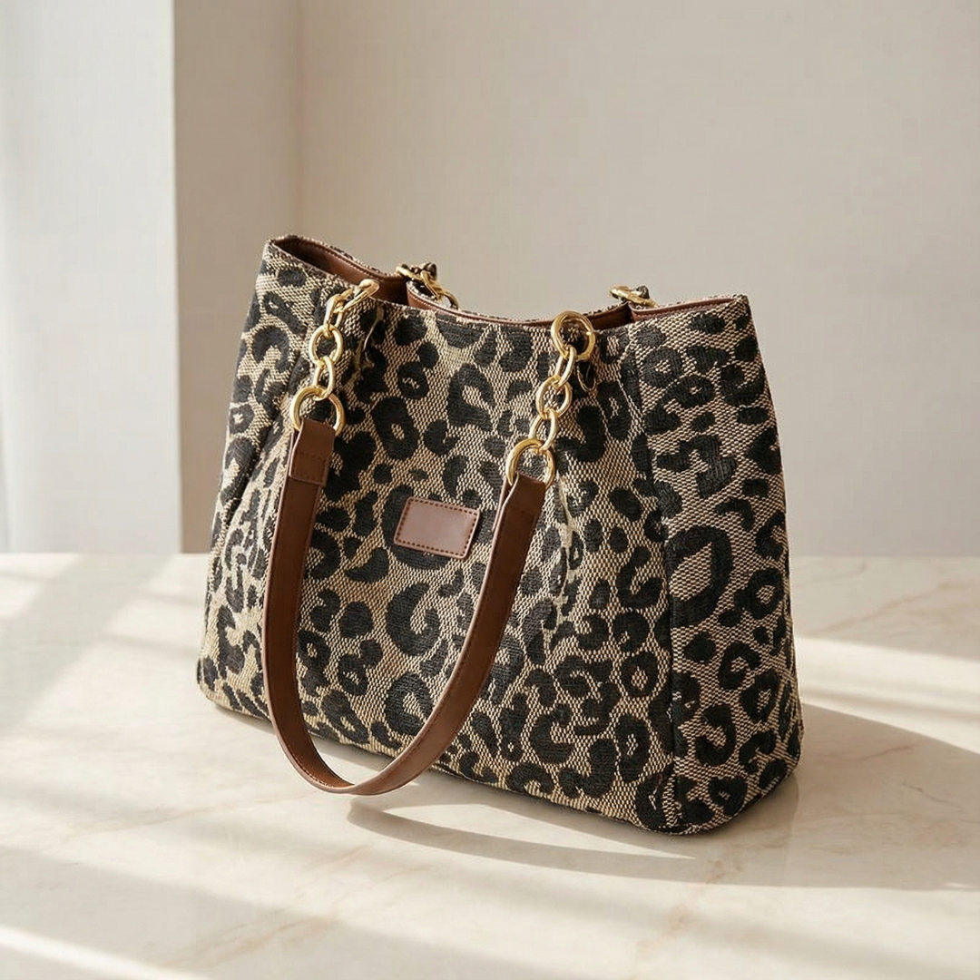 Lynxe™ – Leopard Print Tote with Chain Detail