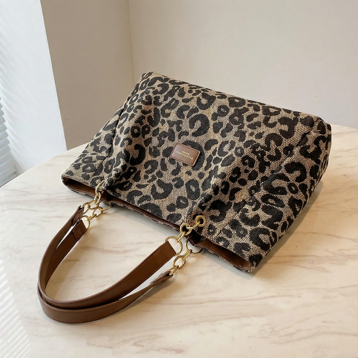 Lynxe™ – Leopard Print Tote with Chain Detail