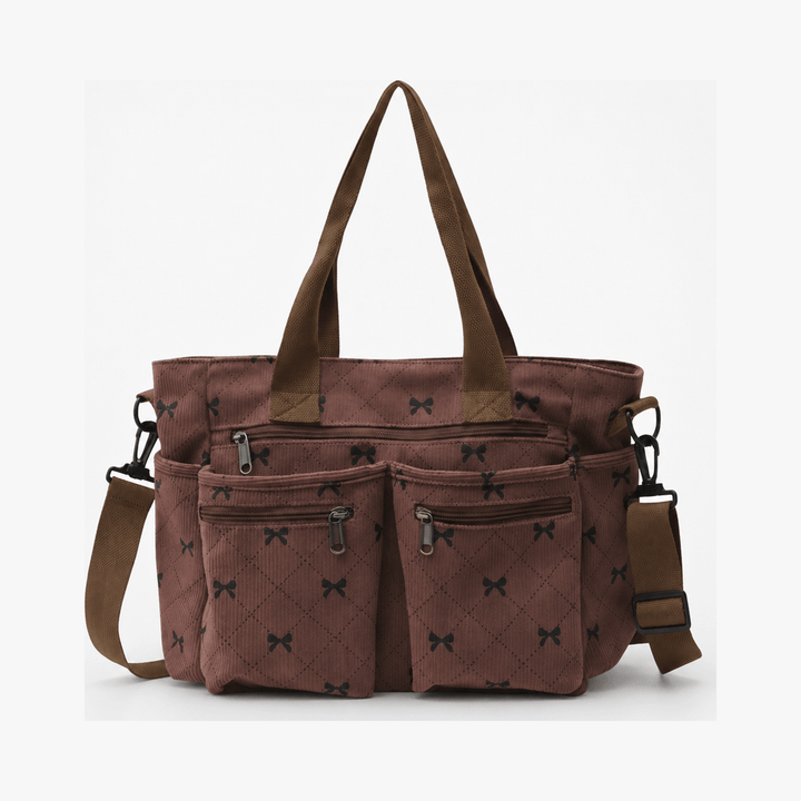 Bowette™ - Corduroy Bow-Print Tote with Laptop Pocket
