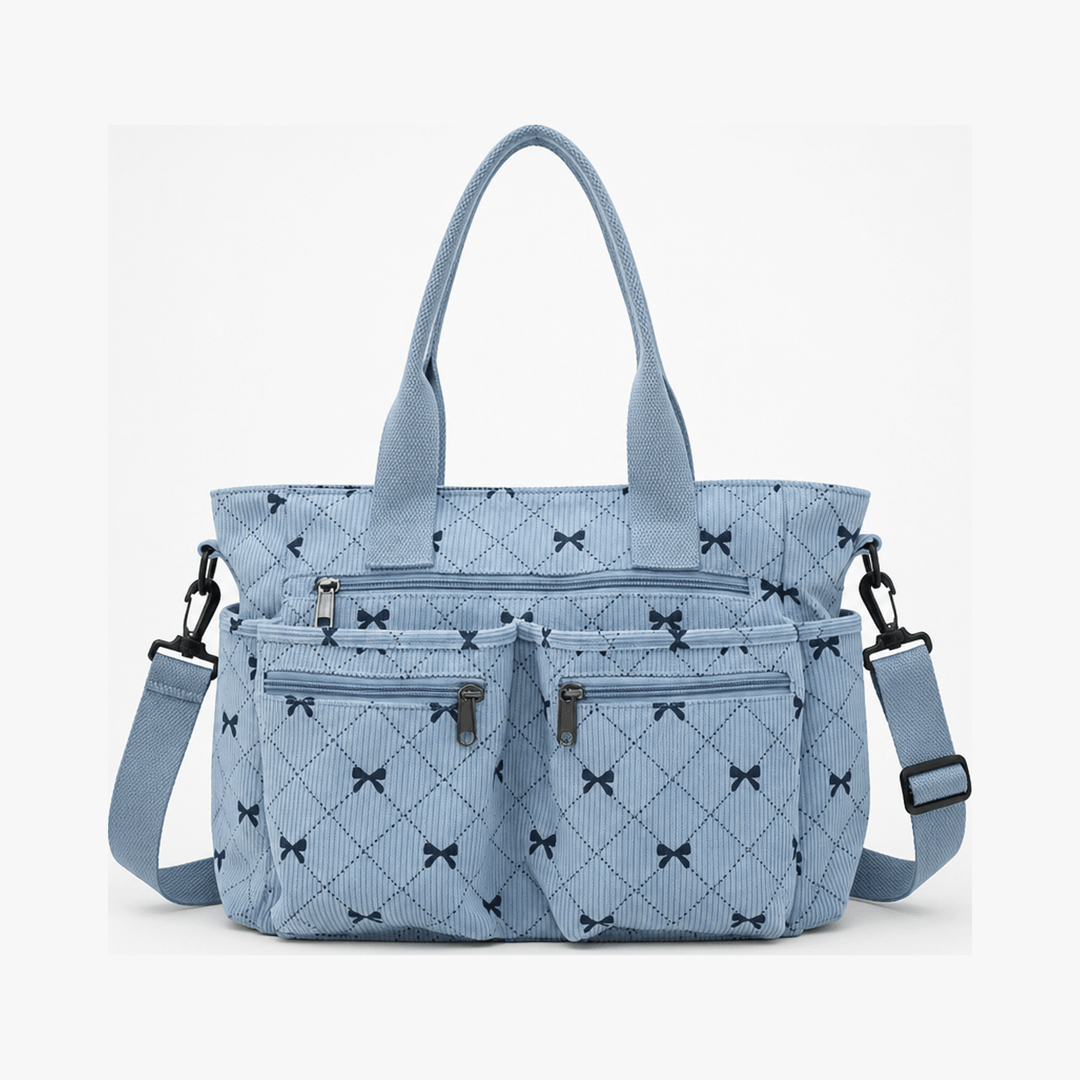 Bowette™ - Corduroy Bow-Print Tote with Laptop Pocket