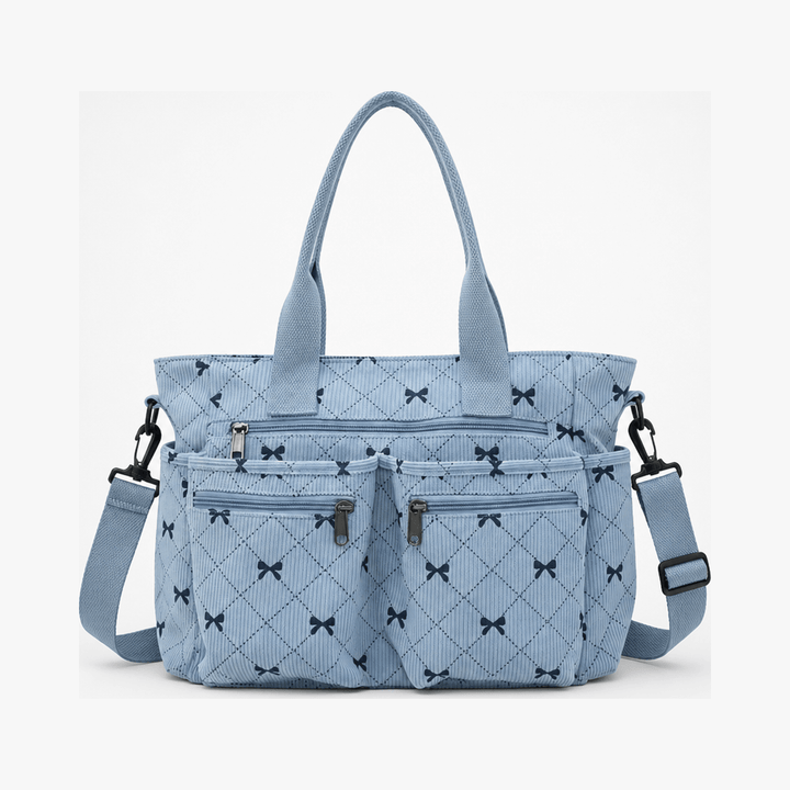Bowette™ - Corduroy Bow-Print Tote with Laptop Pocket