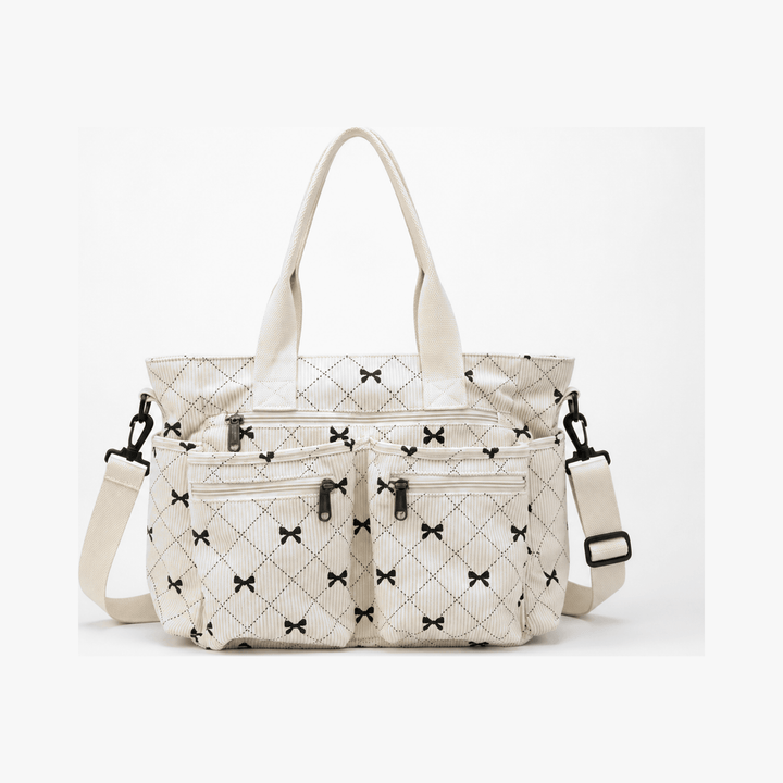 Bowette™ - Corduroy Bow-Print Tote with Laptop Pocket