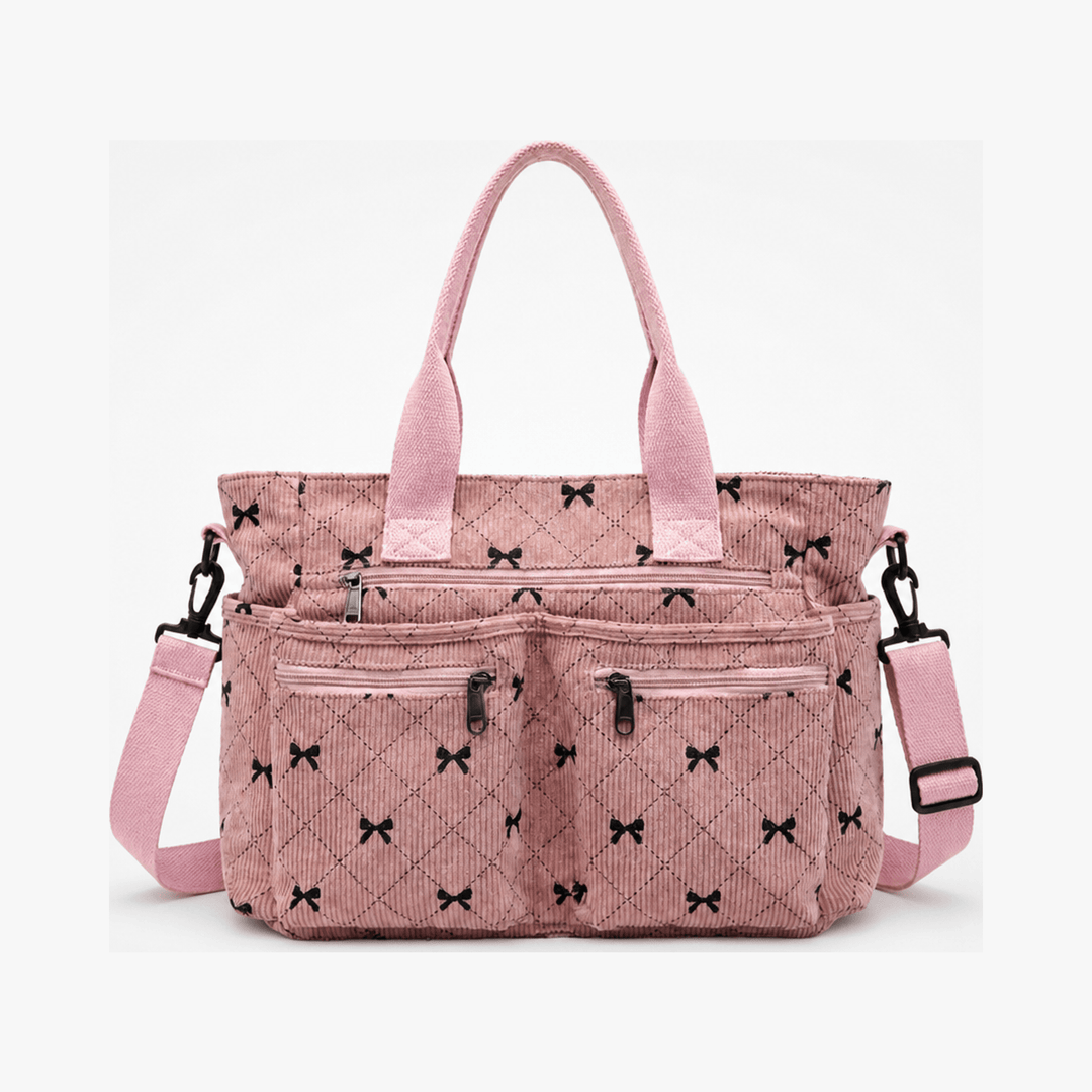 Bowette™ - Corduroy Bow-Print Tote with Laptop Pocket