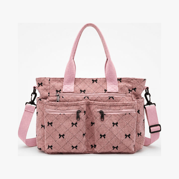 Bowette™ - Corduroy Bow-Print Tote with Laptop Pocket