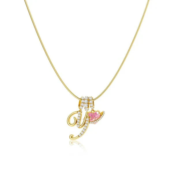 LUMARA™ - 3-Layer Initial Necklace with Pink Heart Zircon