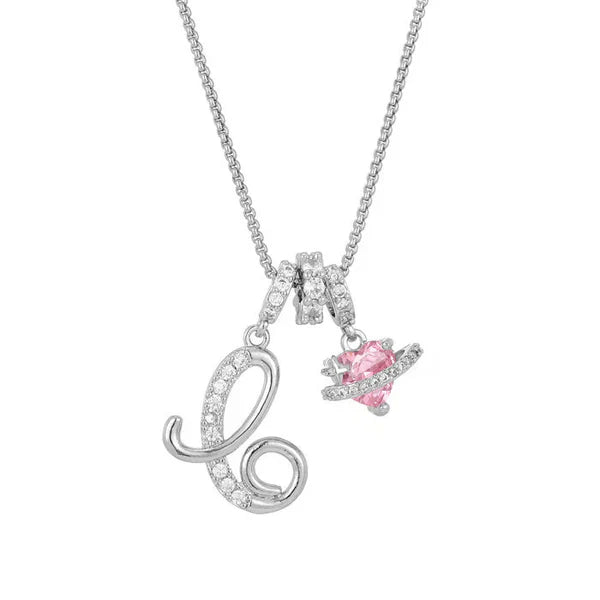 LUMARA™ - 3-Layer Initial Necklace with Pink Heart Zircon