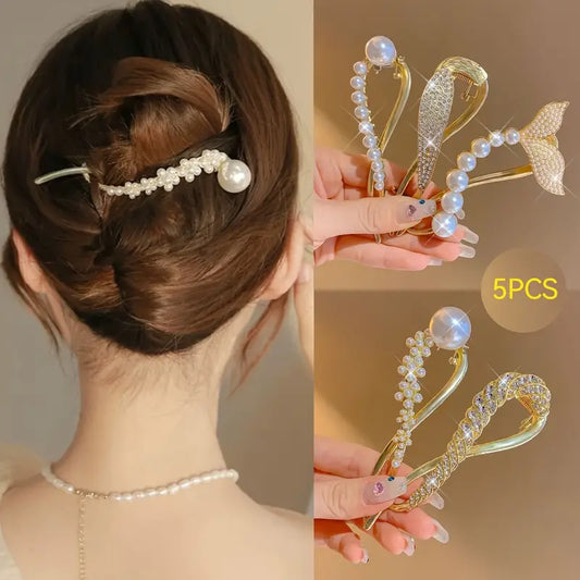 Lumipearl™ – Elegant Grip Pearl Hair Clip (5 Pcs)