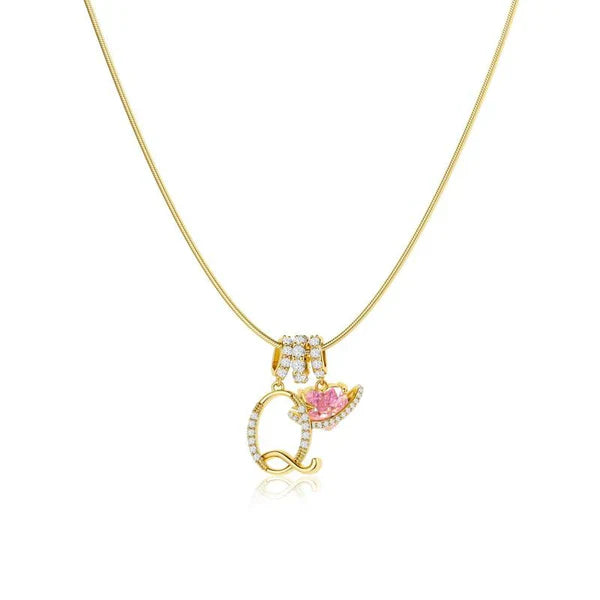 LUMARA™ - 3-Layer Initial Necklace with Pink Heart Zircon
