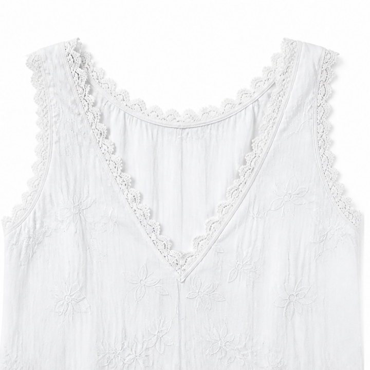 Solayne – White Lace V Neck Embroidered Look Tank Top for Women