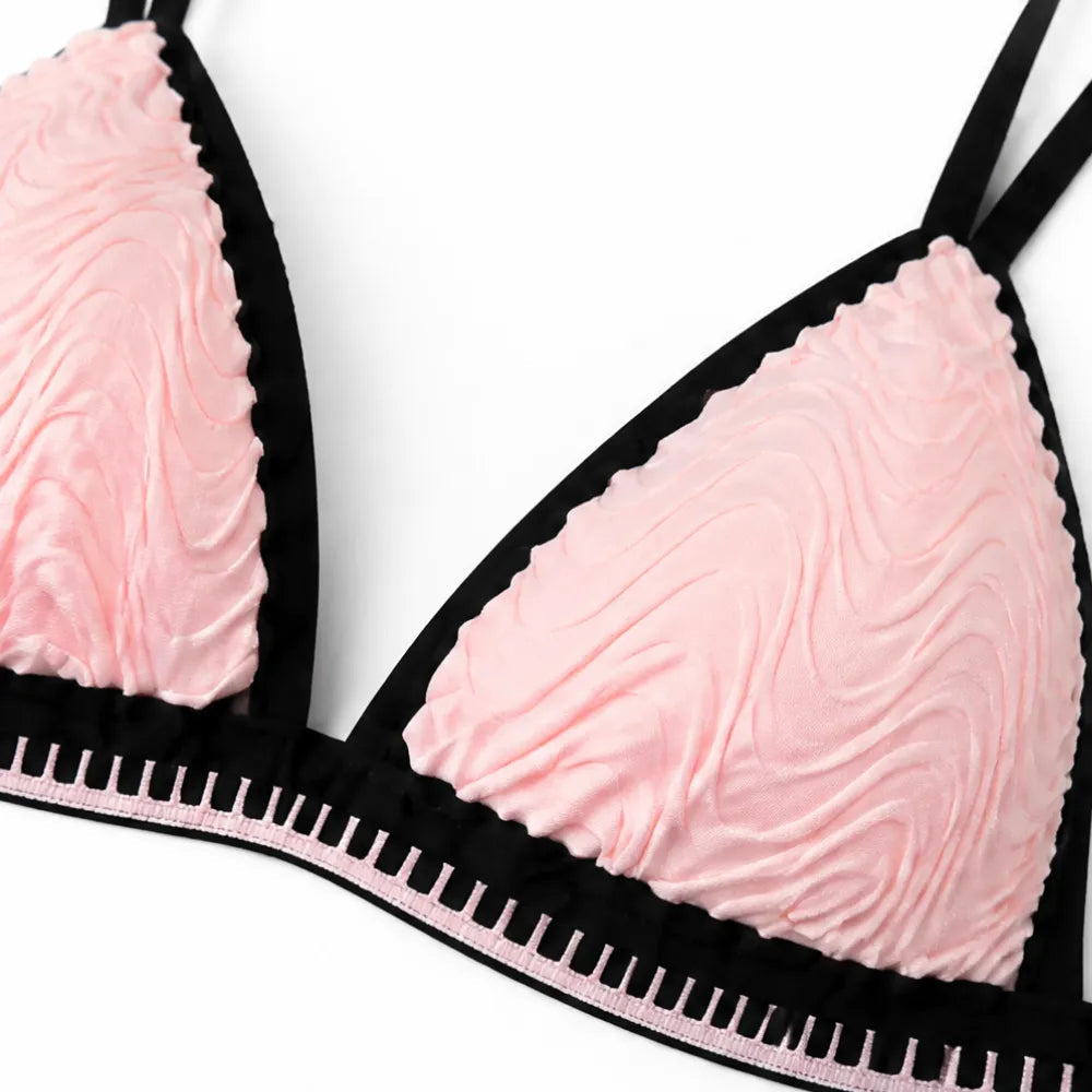 Solara – Wave-Textured High-Waisted Bikini Set with Contrast Trim