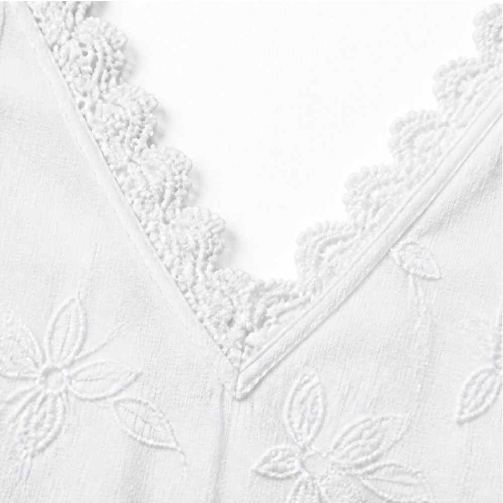 Solayne – White Lace V Neck Embroidered Look Tank Top for Women